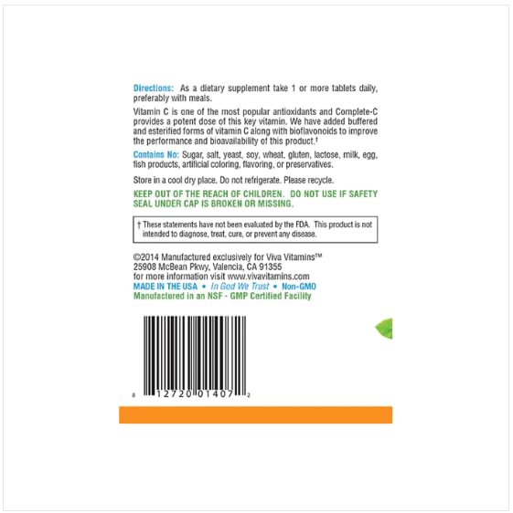 Viva Vitamins Time Release Vitamin C 1000mg - 120 Tablets - image 3