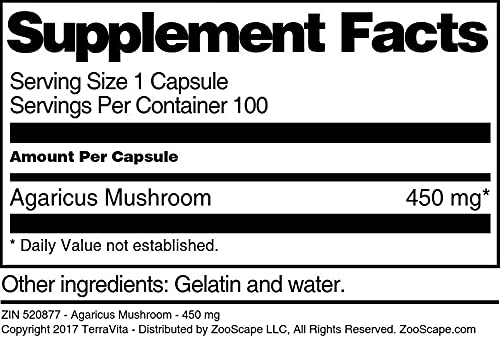 Terravita Agaricus Mushroom 450 mg - 300 Capsules (3 Pack) - image 3