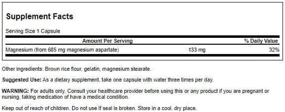 Swanson Magnesium Aspartate 685 mg - 180 Capsules - image 2