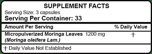 Hanan Moringa Superfood Powder Capsules 100 ct. Pure Moringa oleifera