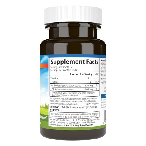 Carlson Vegetarian DHA 500 mg - 30 Softgels - image 2
