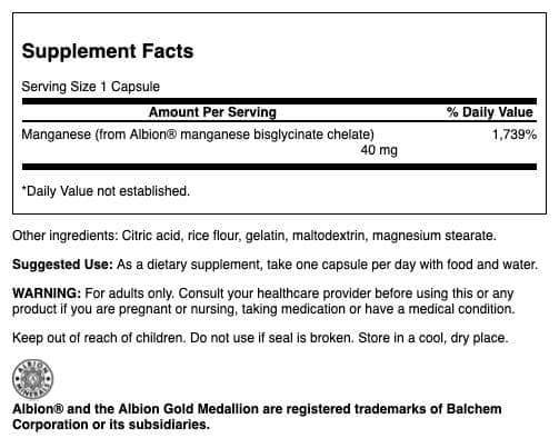 Swanson Albion Chelated Manganese Glycinate 40 mg - 180 Capsules - image 2