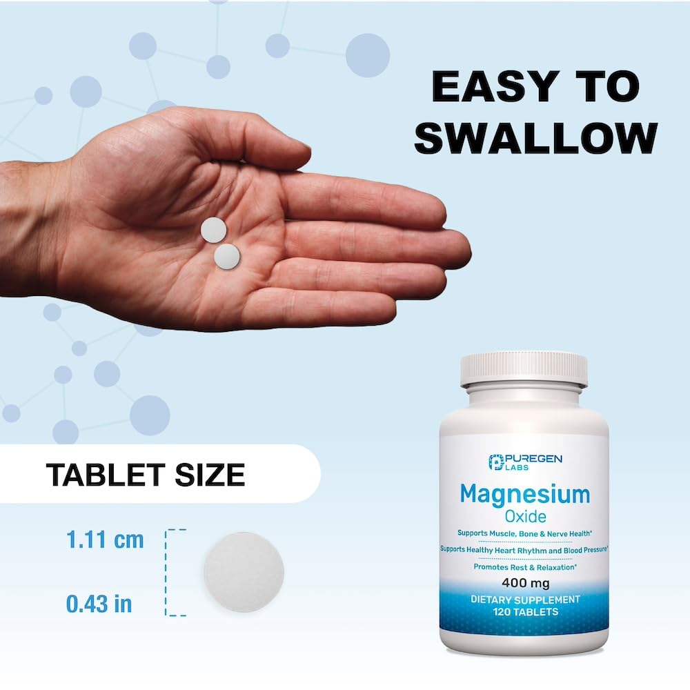 P Puregen Labs Puregen Labs Magnesium 400mg High Potency - 120 Tablets - image 3