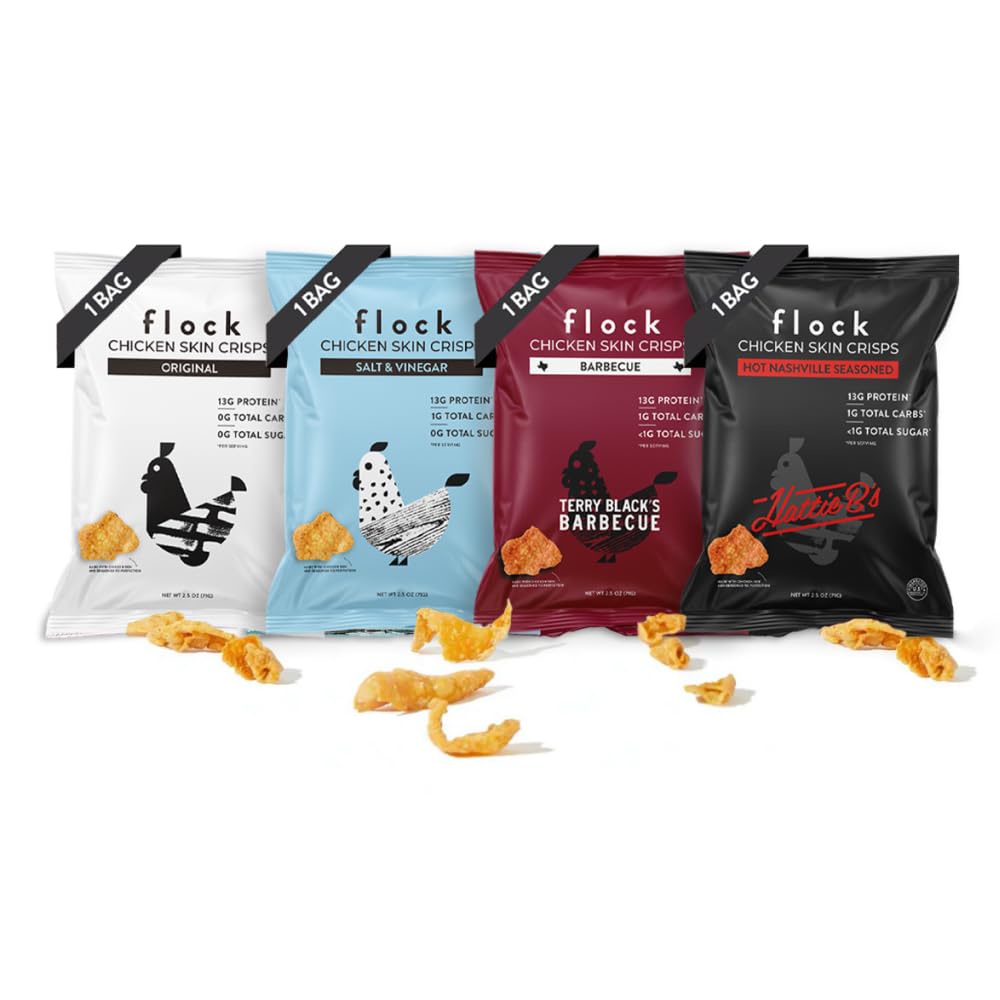 Flock Keto Chicken Skin Chips Variety Pack - 4 x 2.5oz
