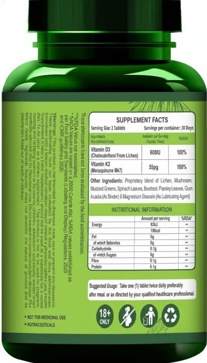 Naturals Vitamin D3 + K2 Plant Based Supplement - 60 Vegetarian Tablets - image 2