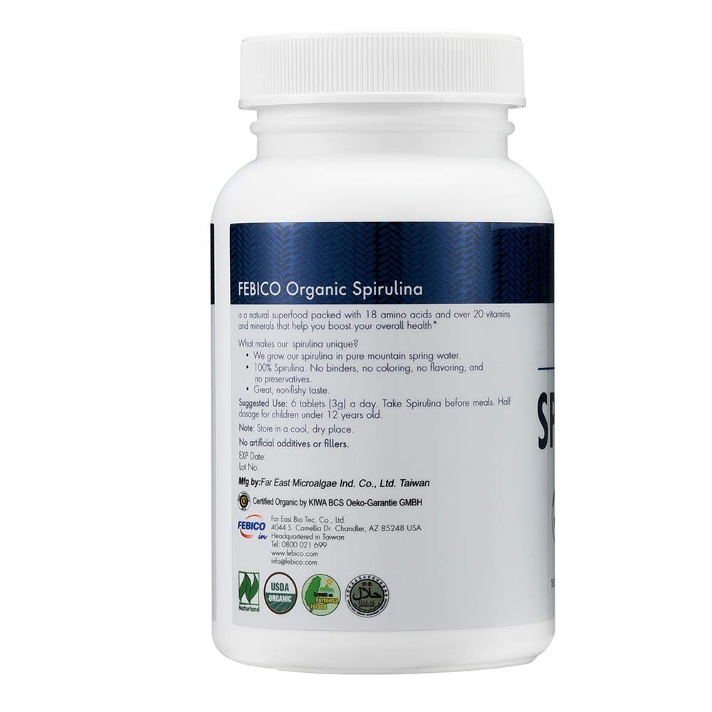 FEBICO Organic Spirulina Tablets 500mg - 180 Tablets - image 2