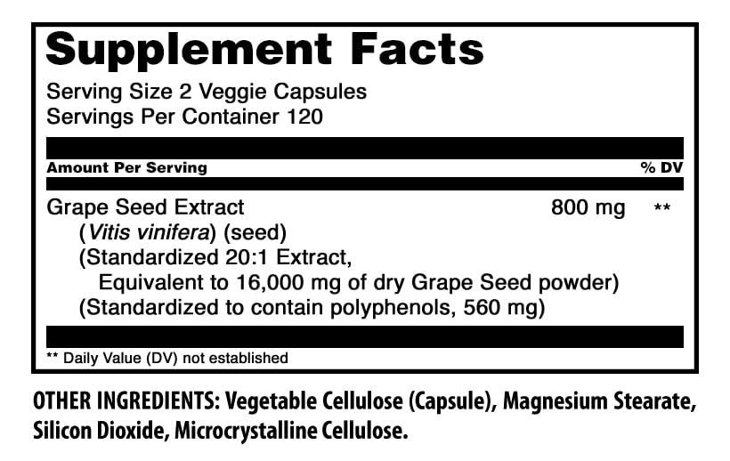 Amazing Nutrition Grapeseed 800 mg Extract 20:1 - 120 Capsules - image 2