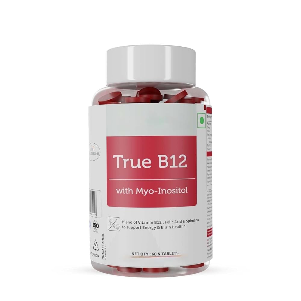 Plant-Based True B12 Supplements for Energy & Brain Health - 60 Tablets