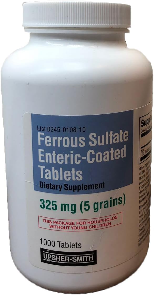 Upsher-Smith Ferrous Sulfate 325 mg Iron Supplement - 1000 Tablets