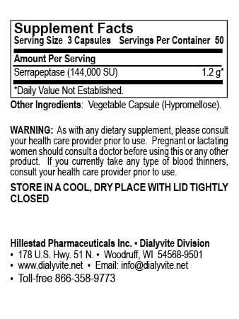 Dialyvite Opti-Serra Serrapeptase Enzyme - 150 Capsules - image 2