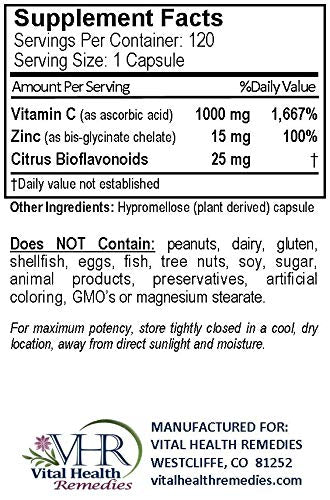 Vital Health Remedies Vitamin C 1000 MG with Zinc & Citrus Bioflavonoids - image 2