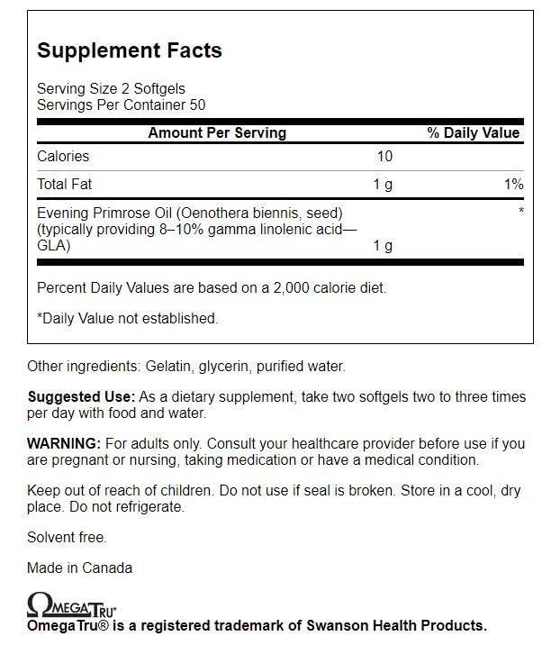 Swanson Evening Primrose Oil 500 mg - 100 Softgels - image 2