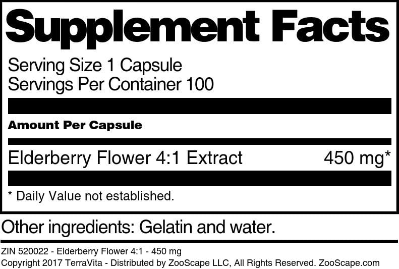 Terravita Elderberry Flower 4:1 Extract 450 mg - 300 Capsules - image 3
