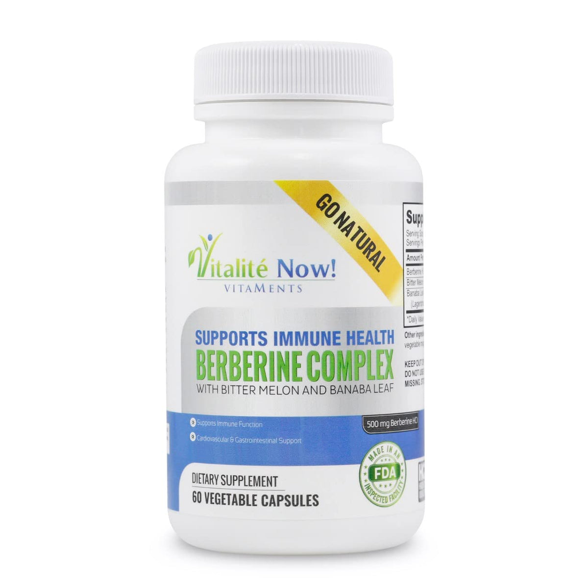Vitalité Now! High Strength Berberine 500mg with Bitter Melon & Banaba