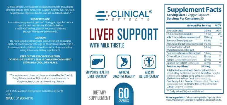 Clinical Effects Liver Support Milk Thistle and Zinc - 180 Capsules - image 2