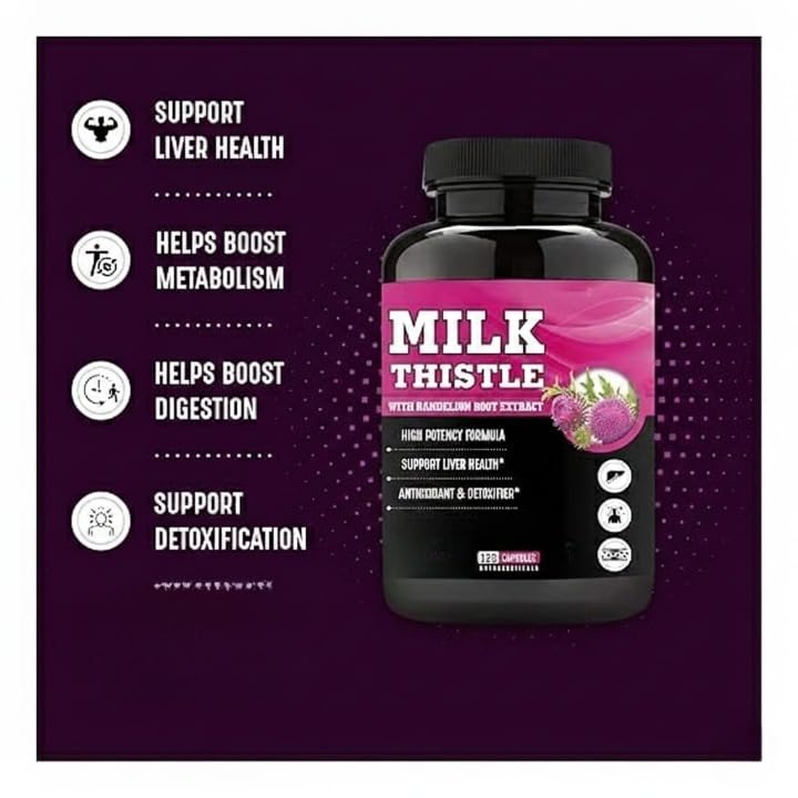 Generic Milk Thistle with Dandelion Root Extract Liver Support - 120 Capsules - image 4
