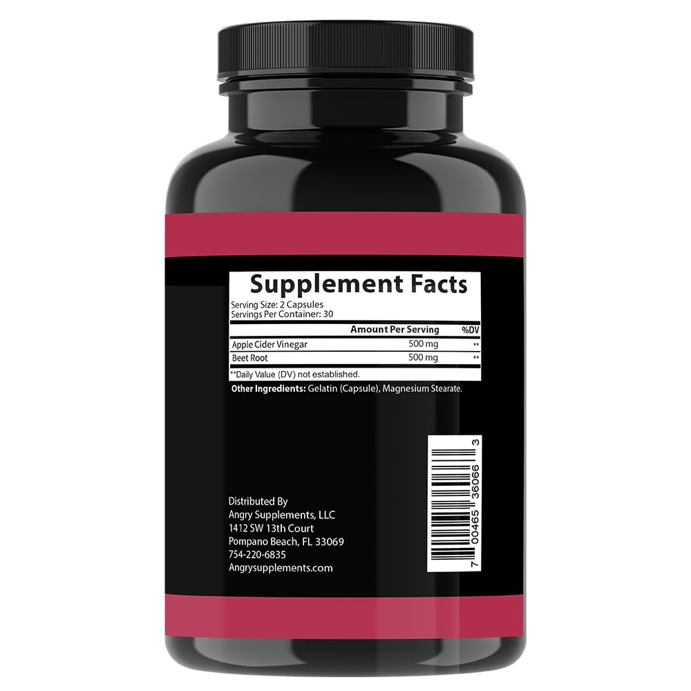 Angry Supplements Apple Cider Vinegar + Beet Root Powder Capsules - 120 Count - image 5