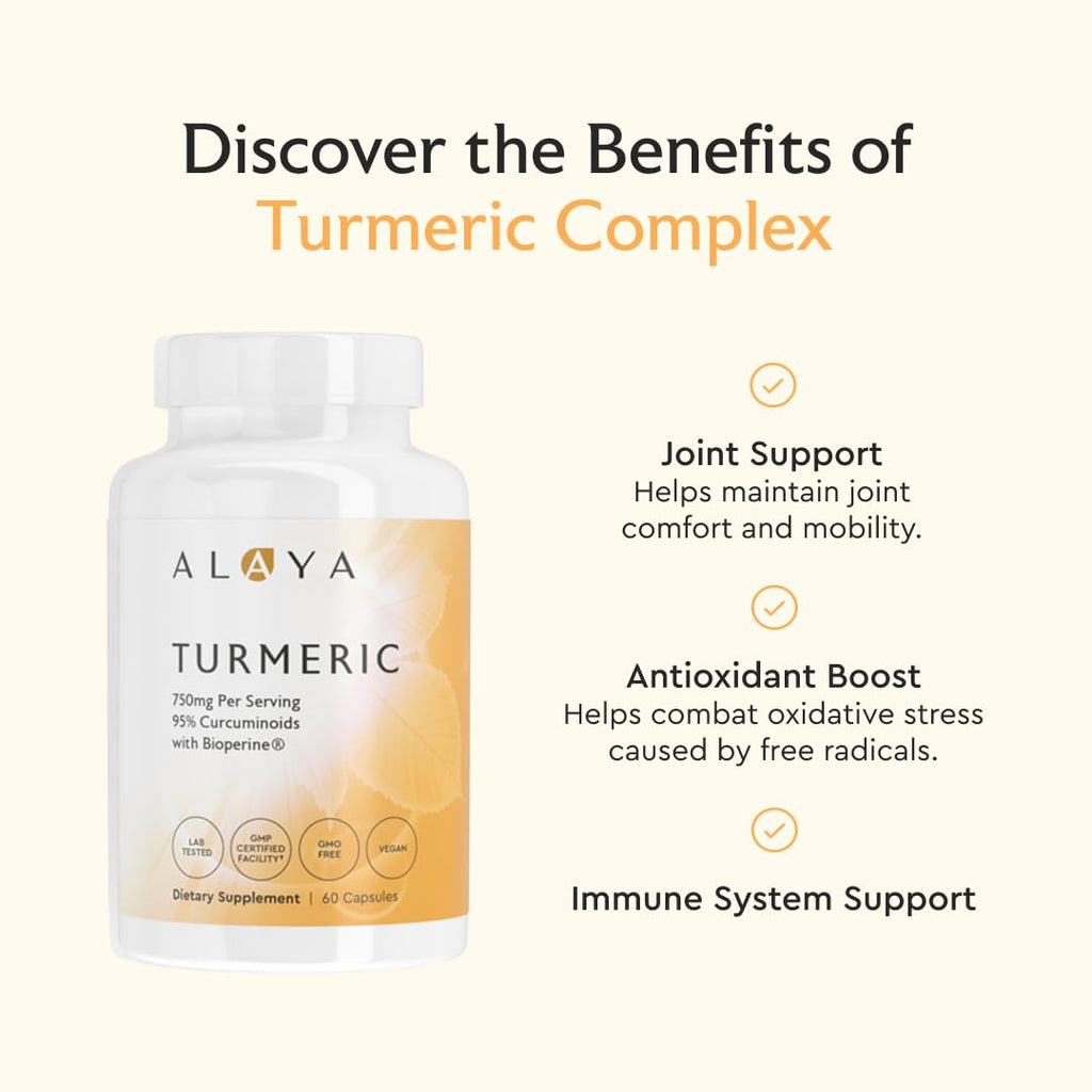Alaya Naturals Turmeric Curcumin 750mg with BioPerine - 60 Capsules - image 3