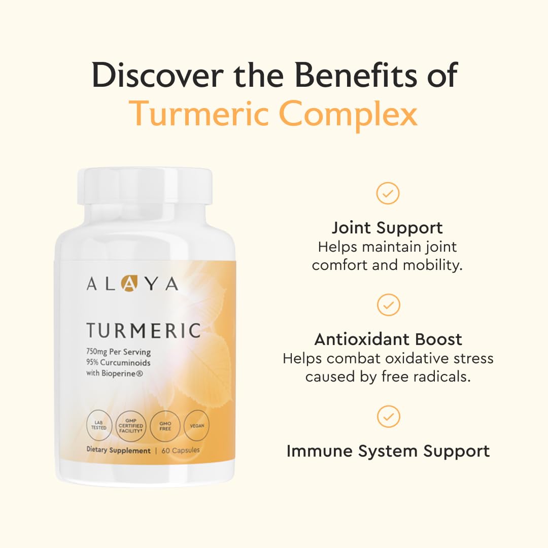 Alaya Naturals Turmeric Curcumin 750mg with BioPerine - 60 Capsules - image 3