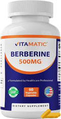 Vitamatic Berberine Supplement 500mg - 60 Vegetable Capsules - Made