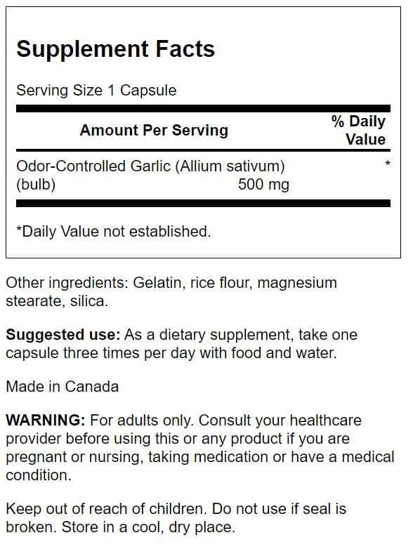 Swanson Odor-Controlled Garlic 500 mg - 200 Capsules - image 2