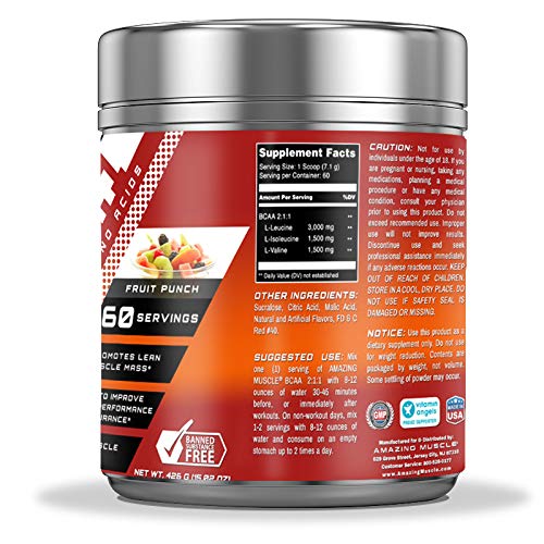 Amazing Muscle BCAA 2:1:1 Branched Chain Amino Acids - 60 Servings - image 3