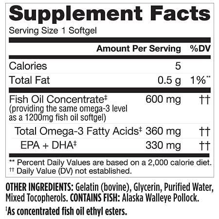 Finest Nutrition Half-The-Size Fish Oil 1200 mg - 200 Softgels - image 2