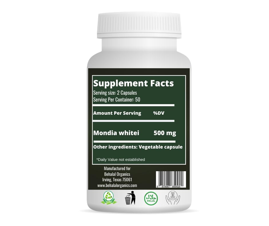 Behalal Organics Mondia Whitei 500mg - 100 Vegetarian Capsules - image 5