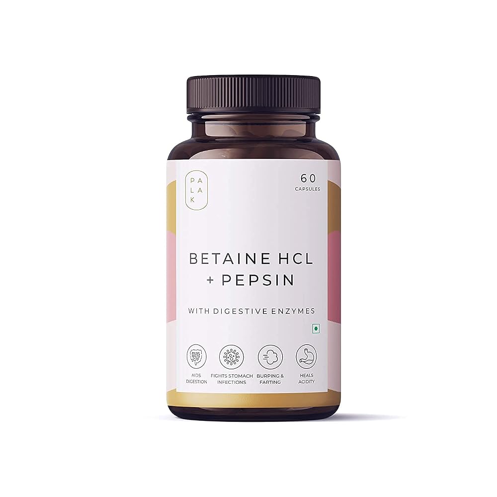 Vishopy Palak Notes Betaine HCL + Pepsin Digestive Enzymes - 60 Capsules