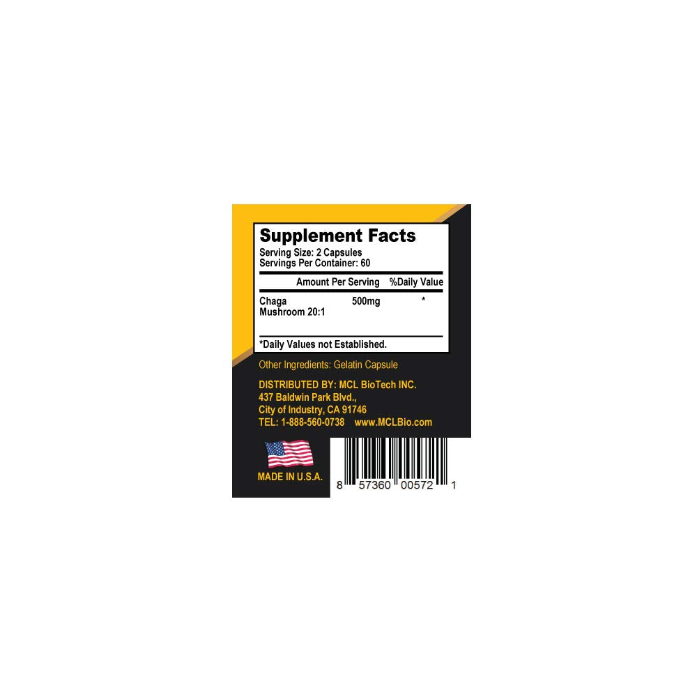 MCL BioTec Chaga DM 500mg Mushroom Extract - 120 Capsules - image 2