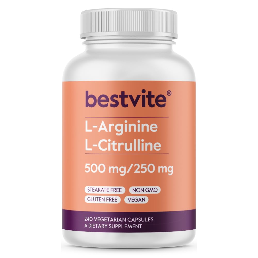 BESTVITE L-Arginine L-Citrulline 500mg/250mg Vegan - 240 Vegetarian Capsules