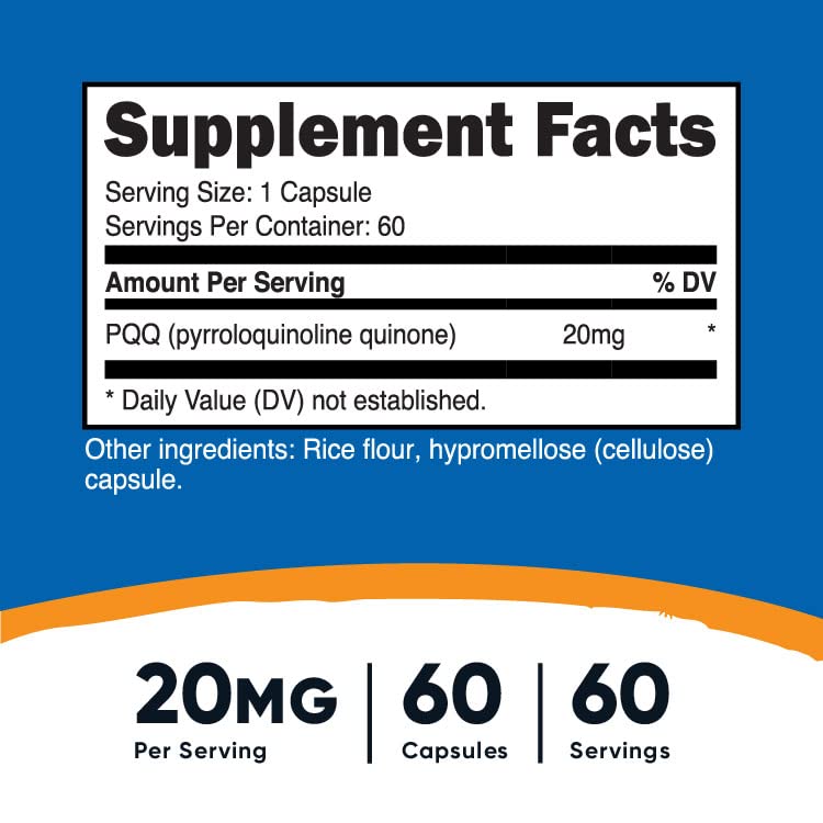 Nutricost PQQ (Pyrroloquinoline Quinone) Capsules 20mg - Veggie