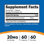 Nutricost PQQ (Pyrroloquinoline Quinone) Capsules 20mg - Veggie