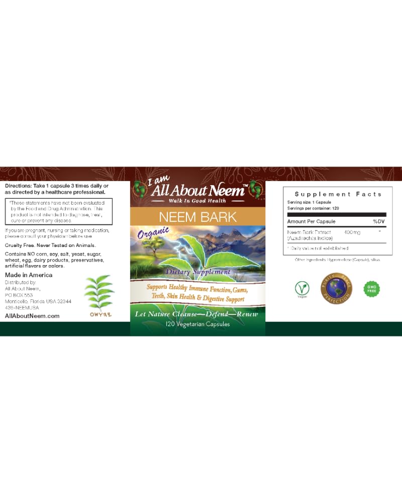 All About Neem Organic Neem Bark Capsules 400mg - 120 Capsules - image 3