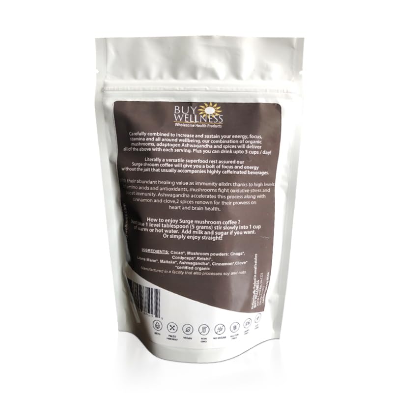 Buy Wellness SURGE 5 Mushroom Cocoa Powder for Focus & Calm Energy - 33 Servings - image 4