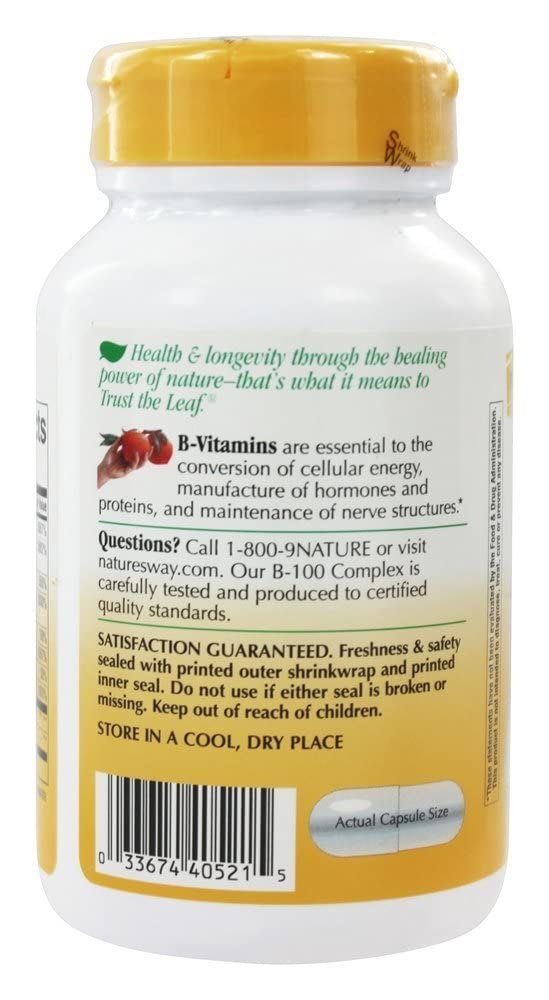 Nature's Way Vitamin B-100 Complex for Energy and Nerves - 60 Capsules - image 3