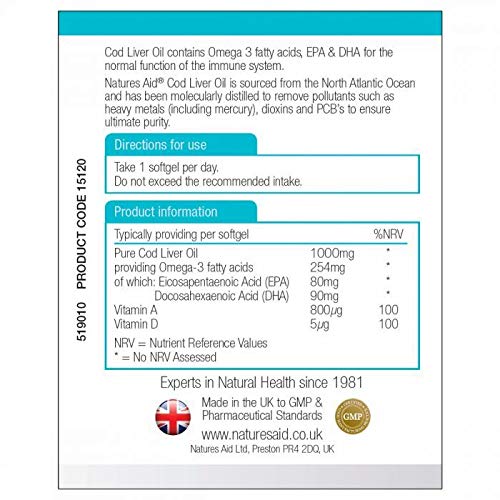 Natures Aid Cod Liver Oil High Strength 1000mg - 180 Softgels - image 3