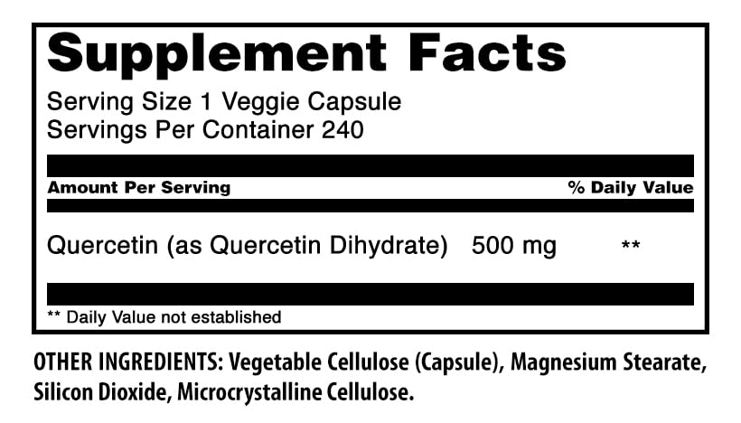 Amazing Formulas Quercetin 500mg Veggie Capsules Supplement