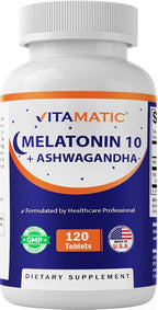 Vitamatic Melatonin 10mg with Ashwagandha Sleep Support - 120 Tablets