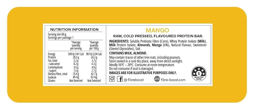 Fibre Boost Cold Pressed Mango Flavoured Protein Bar - 12 Count - image 2