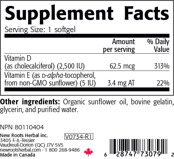 NEW ROOTS HERBAL Vitamin D3 2,500 IU - 60 Softgels - image 2