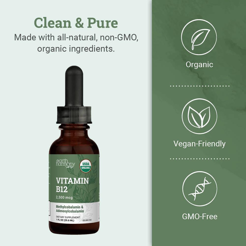 Earth Harmony Naturals Organic Vitamin B12 Sublingual Liquid - 2500mcg - image 4