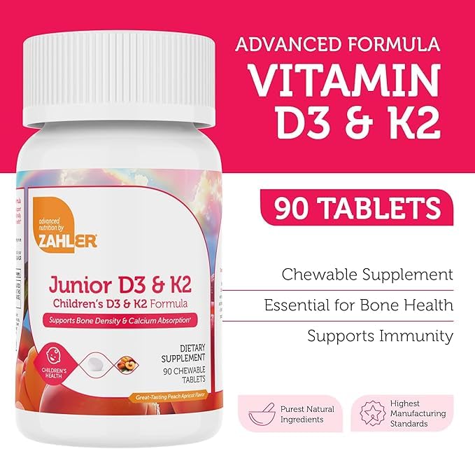 Zahler Junior Vitamin D3 + K2 Chewable Tablets for Kids - 90 Count - image 3