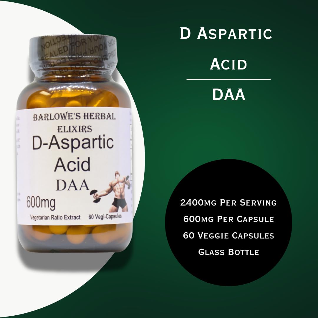 Barlowe's Herbal Elixirs D-Aspartic Acid 600 mg - 60 Vegetarian Capsules - image 4