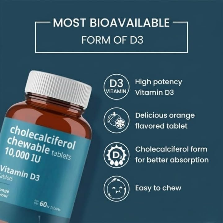 Generic Vitamin D3 10000 IU Chewable Tablets Orange Flavour - 60 Tablets - image 3