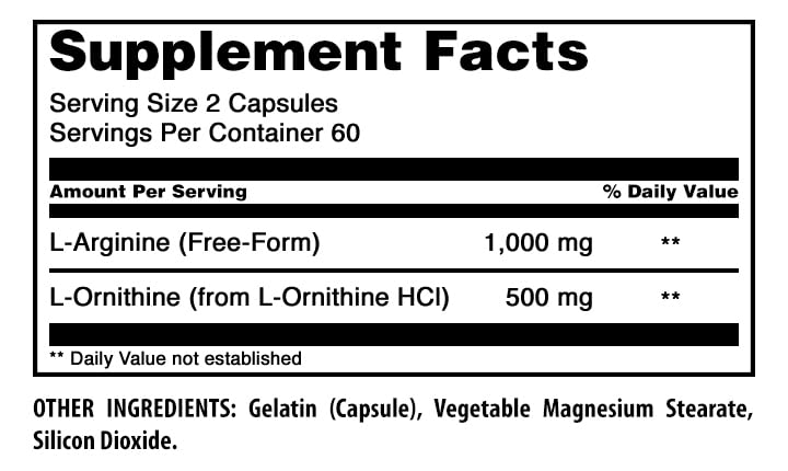 Amazing Nutrition L-Arginine L-Ornithine 1500 mg - 120 Capsules - image 2