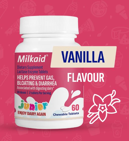 Milkaid Junior Lactase Enzyme Chewable Tablets for Lactose Intolerance