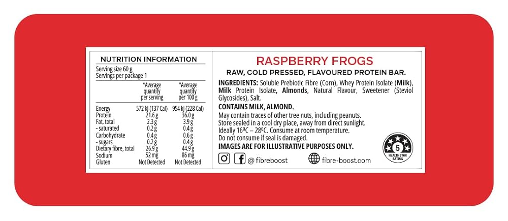 Fibre Boost Cold Pressed Raspberry Frogs Protein Bar - 12 Count - image 2