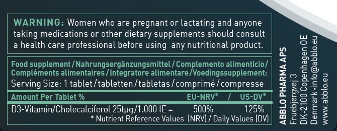 ABBLO Vegan D3 Vitamin 1000 IU - 100 Tablets - image 3