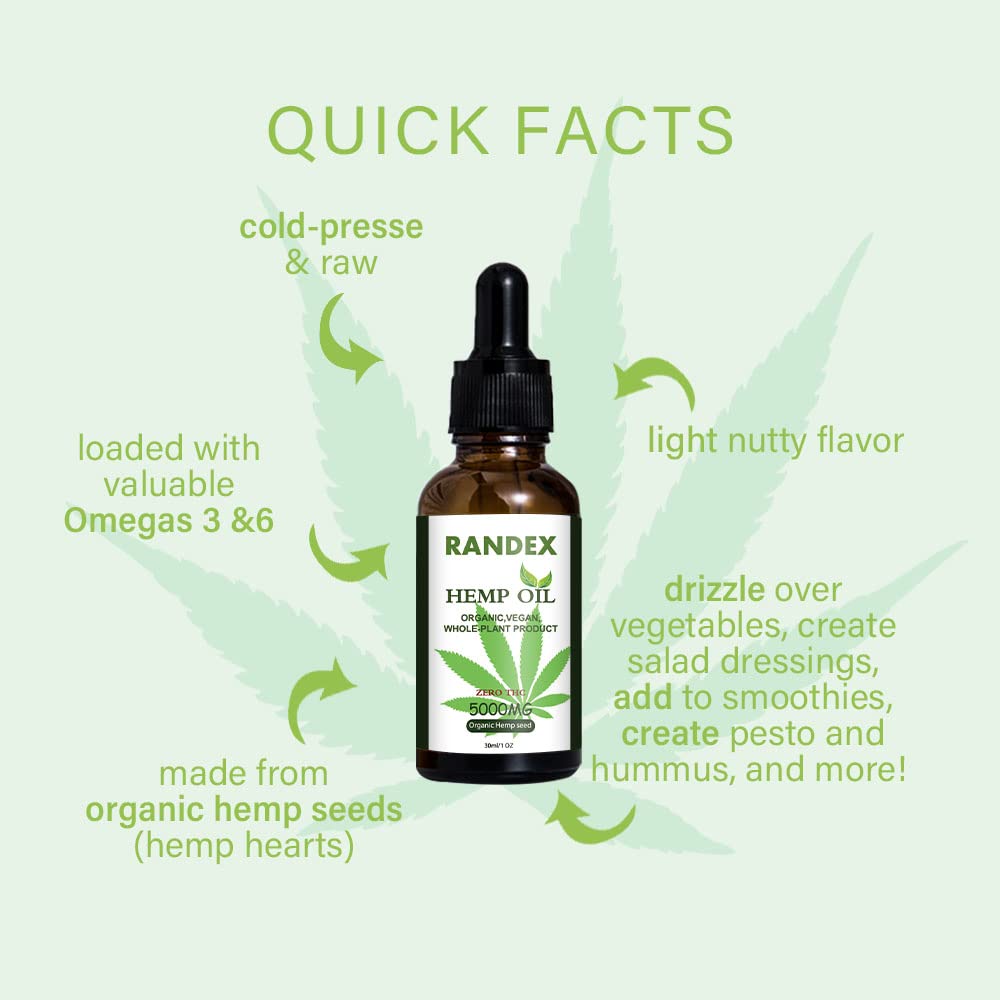 RANDEX 5000mg Organic Cold-Pressed Hemp Oil - Rich in Omega 3-6-9 - image 8